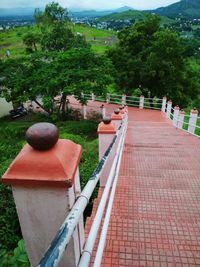 Red umbrella against sky