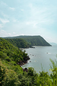 Scenic view of bay against sky