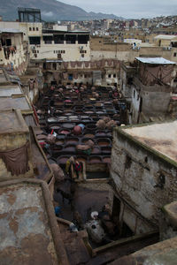 High angle view of buildings in city