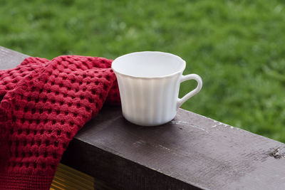 Close-up of coffee cup on table