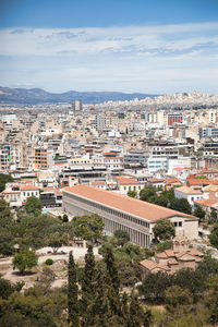 High angle view of cityscape against sky