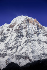 Scenic view of snowcapped mountains against clear sky