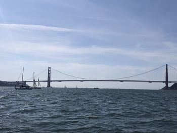 View of suspension bridge over sea