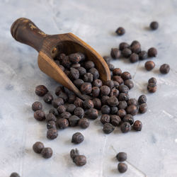 High angle view of coffee beans on table