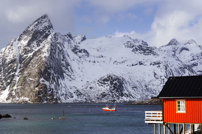 Scenic view of snowcapped mountains against sky