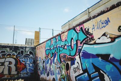 Low angle view of graffiti wall