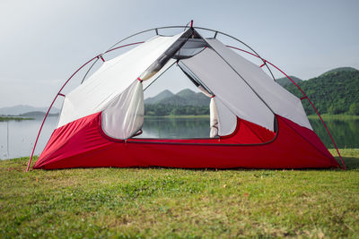 Tent on field