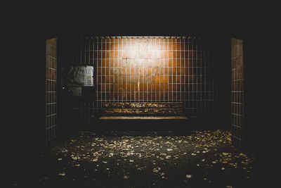 Illuminated bench at night