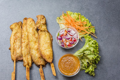 High angle view of meal served in bowl