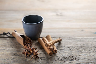 Close-up of coffee cup on table