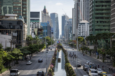 High angle view of traffic on road in city