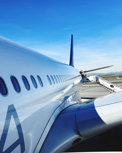 Low angle view of airplane wing