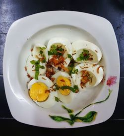 High angle view of food served in plate