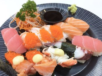 Close-up of sushi served in plate