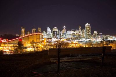 Illuminated cityscape at night