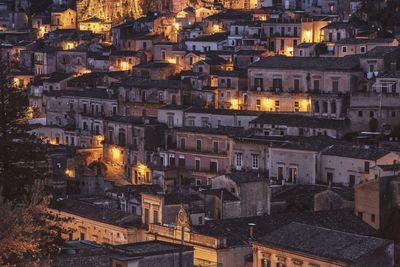 High angle view of buildings in city