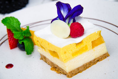 Close-up of cake served on plate