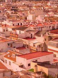 High angle view of buildings in town