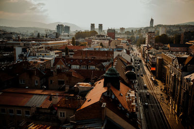 High angle view of townscape against sky