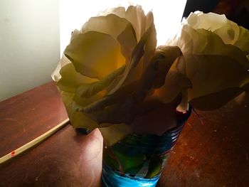 Close-up of rose on table