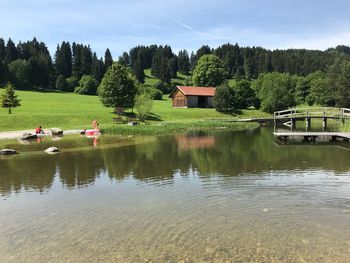 Scenic view of lake against sky