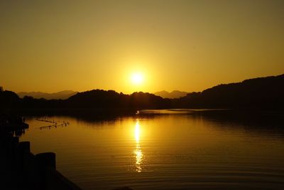 Scenic view of lake against sky during sunset