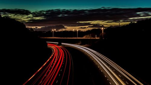 Light trails on road at night