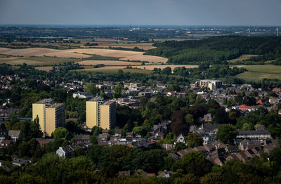 High angle view of townscape against sky