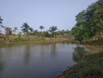 Scenic view of lake against clear sky