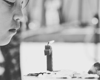 Close-up of hand against clear sky