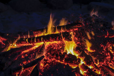 Close-up of bonfire at night