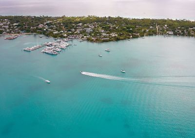 High angle view of boats in river