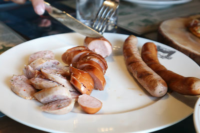 High angle view of food in plate on table