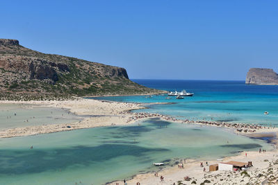 Scenic view of sea against clear blue sky