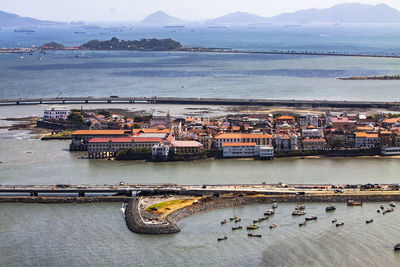 High angle view of boats in sea