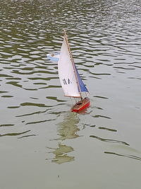 High angle view of boat in a lake