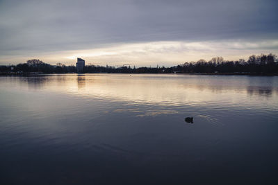Scenic view of lake against sky during sunset
