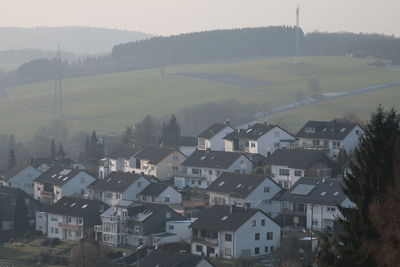 High angle view of buildings in city