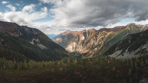 High angle panorama of alpine mountain landscape, austrian alps, bad gastein, salzburg