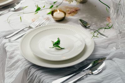 High angle view of food in plate on table