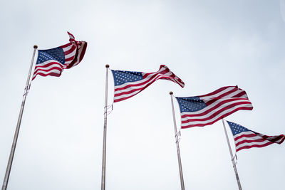 Low angle view of flag against sky