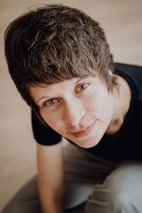 Close-up portrait of woman with short hair