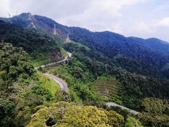 High angle view of mountain road against sky
