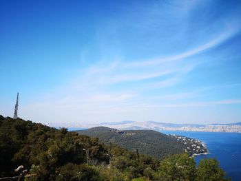 Scenic view of mountains against blue sky