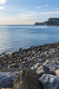 Winter sunset over the bay of portopiccolo sistiana. duino. italy