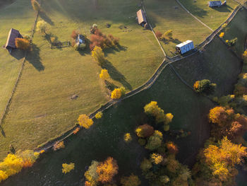 High angle view of people walking on road