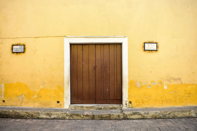 Closed door of building