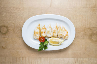 High angle view of meal served on table