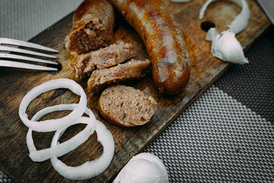 High angle view of breakfast on table