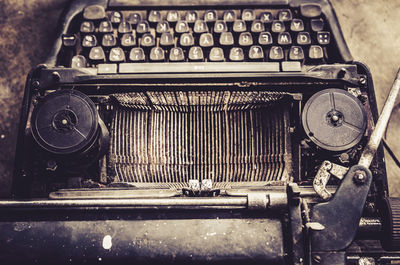 High angle view of old typewriter on table